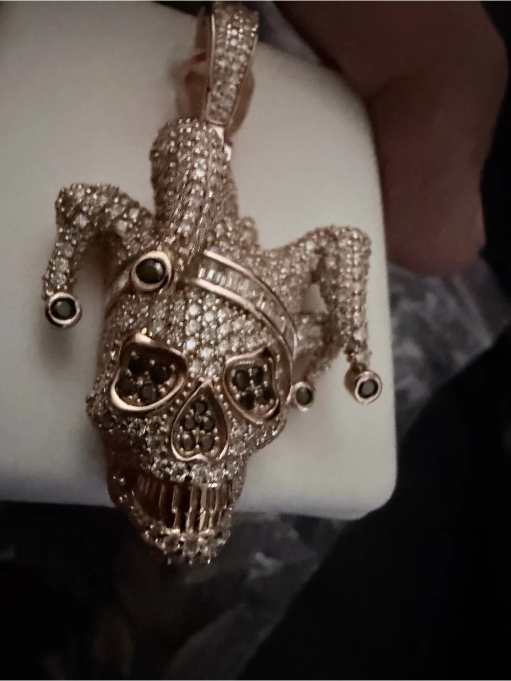 Real Moissanite Jester Joker Mask Iced Pendant Necklace 925 Silver rose Gold